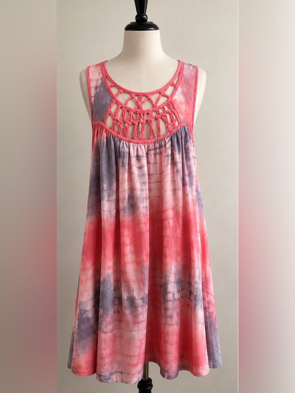 Umgee USA Pink Tie-Dye Crochet Back Sleeveless Dress – Size Small